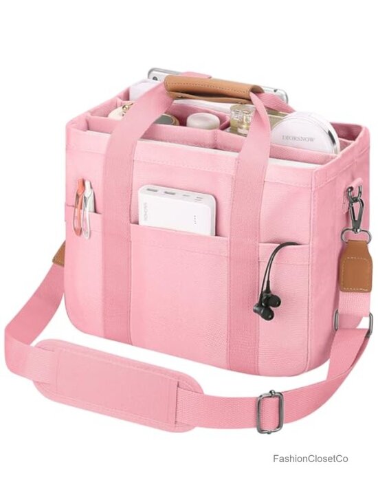 Handbags - Large Canvas Tote Bag for Women with Multi Pockets Laptop Crossbody Shoulder